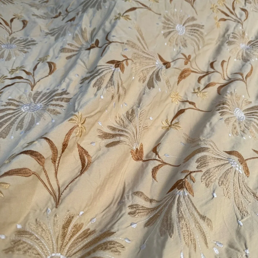 Vintage Duvet Cover Queen Ocre Beige Boho Yellow Floral Embroidered Vintage 2004